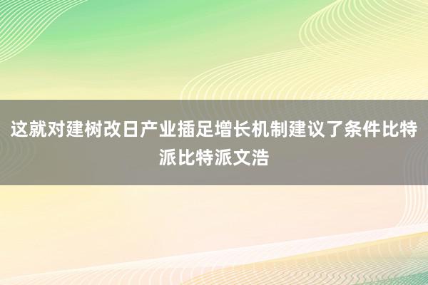 这就对建树改日产业插足增长机制建议了条件比特派比特派文浩