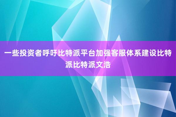 一些投资者呼吁比特派平台加强客服体系建设比特派比特派文浩