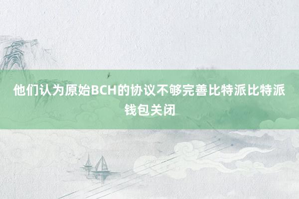 他们认为原始BCH的协议不够完善比特派比特派钱包关闭