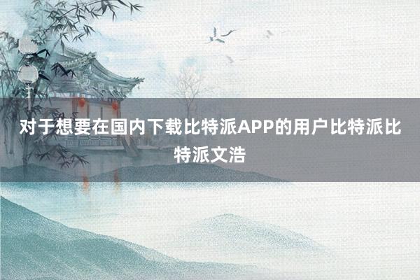 对于想要在国内下载比特派APP的用户比特派比特派文浩