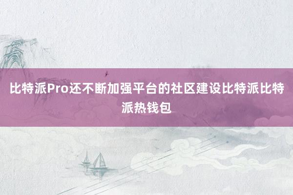 比特派Pro还不断加强平台的社区建设比特派比特派热钱包