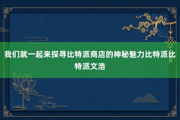 我们就一起来探寻比特派商店的神秘魅力比特派比特派文浩